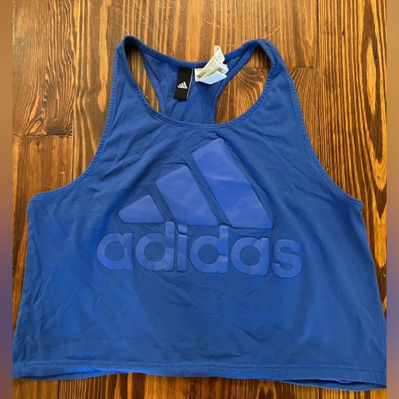 ADIDAS Womens Athletics Sport ID Cropped Tank Racerback Workout Tank Top Blue - Picture 2 of 4